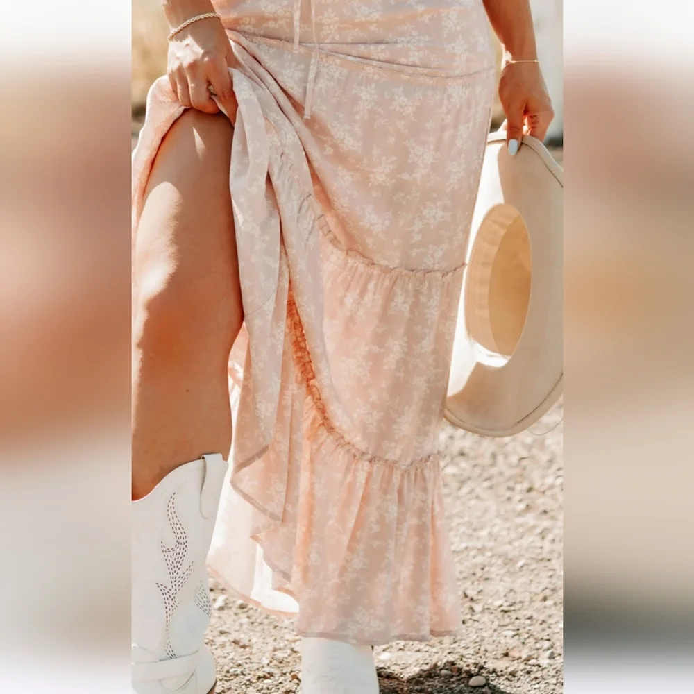 Nanamacs One Call Away Ruffle Tiered Floral Maxi Skirt Soft Pink - Picture 3 of 7